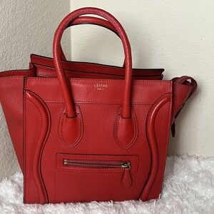 Celine Leather Luggage Micro Red
